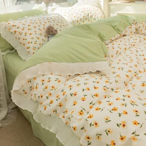 Fresh Floral Bedding Four-Piece Set Summer Internet Hot New Washed Cotton Duvet Cover Bed Sheet Three-Piece Set Spring