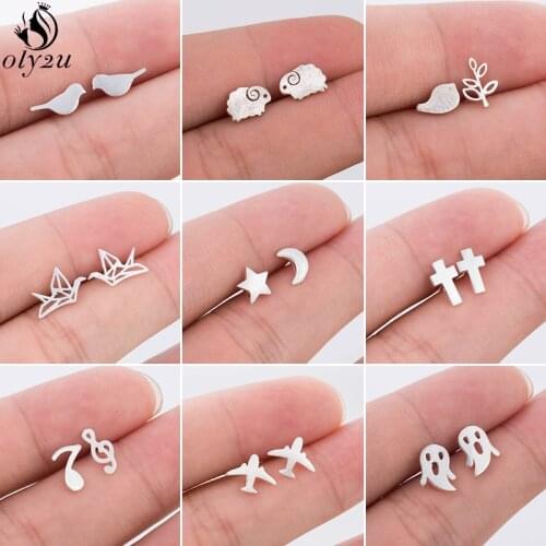 Korean Silver Color Cross Stud Earrings Fashion Small Plane Ghost Star Moon Earrings for Women Kids Party Gift boucle d'oreille