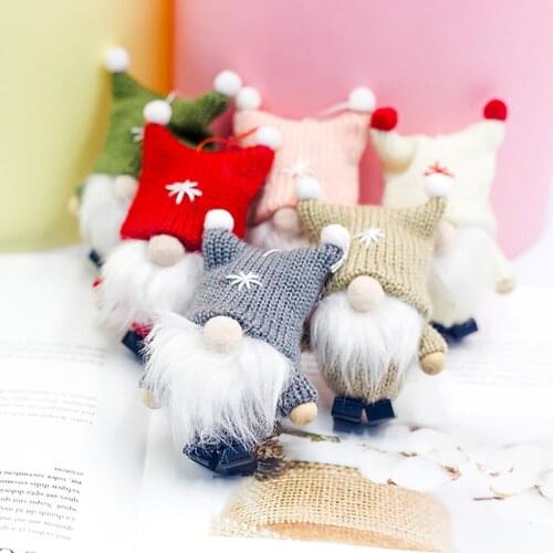 Wool Cute Gnome Doll Christmas Figurines Creative Xmas Tree Hanging Decoration Santa Claus Dwarf Party Navidad Decorations