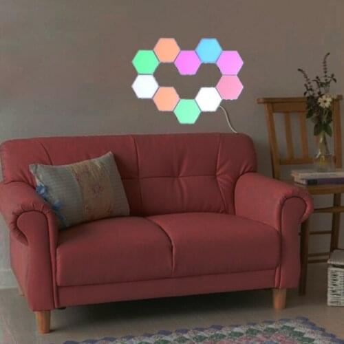 Modern LED Quantum Hexagonal Wall Lamp Creative Colorful LED Night Light Touch Sensitive Hexagonal Lamps Modular Wall Lampara