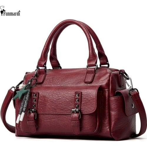 FUNMARDI Retro Handbags Designer Women Bags PU Leather Shoulder Bags Rivet Pocket Crossbody Bags Ladies Botton Tote Bag WLHB2464