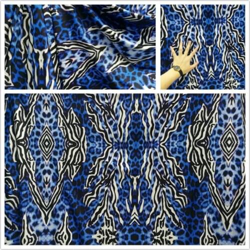 Royal blue contrast leopard striped milk silk printed fabric for sewing latin dress diy homedecor table cloth fabric 1Meter