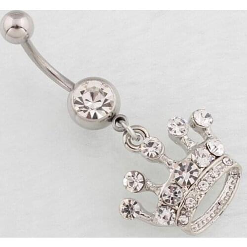 Dangle Imperial crown white Belly bar fashion women body piercing Jewelry belly button ring 14G Surgical Steel