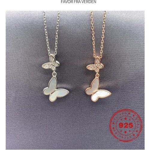S925 Sterling Silver Diamond Double Butterfly Necklace Pendant For Women White Gold Rose Gold Pendant Necklace Fine Jewelry Gift