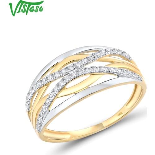 VISTOSO Gold Rings For Women Genuine 14K 585 Yellow Gold Ring Sparkling Diamond Delicate Rings Anniversary Simple Fine Jewelry