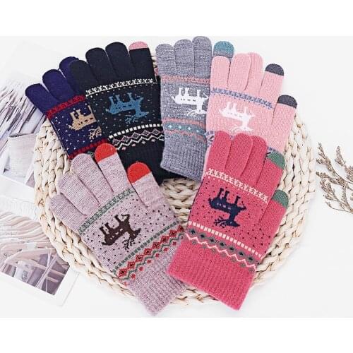Winter New Fawn Touch Screen Knit Gloves Winter Warm Gloves Cute Deer Gloves Outdoor Warm Mittens Xmas Gift for Girls
