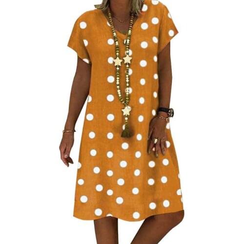 2021 Summer Polka Dot Print Women Dresses V-neck Short Sleeve Female Clothing Casual Fashions Ladies Plus Size Vintage Dress