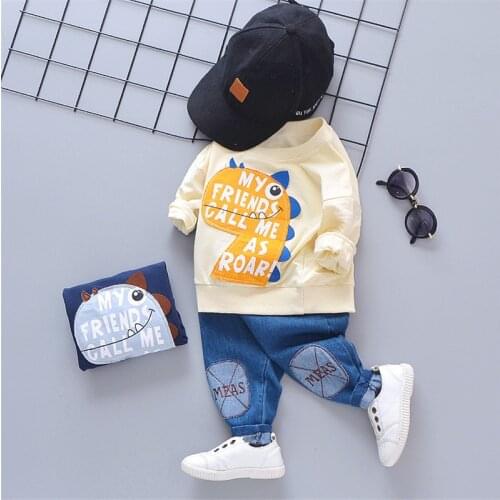 2021 Spring Autumn Boys Clothes Sets Casual Cotton Clothing Kids Letter Print Long Sleeve Top+Jeans 2Pcs Baby Girls Sports Suit