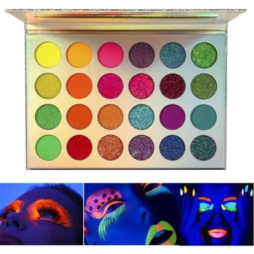 24 Colors Aurora Glow Eyeshadow Palette Halloween Eye Shadows in Blacklight UV Glow in the Dark Fluorescent
