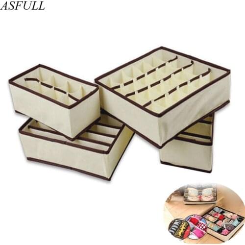 ASFULL 4PCS Storage Boxes For Ties Socks Shorts Bra Underwear Divider Drawer Lidded Closet Organizer Ropa Interior Organizador