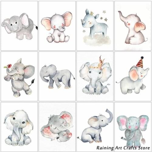 5D Diy Full Round Square Drill Diamond Painting Elephant Embroidery Cross Stitch Kits Animal Mosaic Needlework Home Decoration