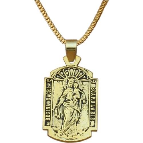 10pcs / lot Antique gold "o mi Jesus misericordia " Medal religion Charm Pendant Necklaces 24 inches Chains Jewelry DIY A-239d1