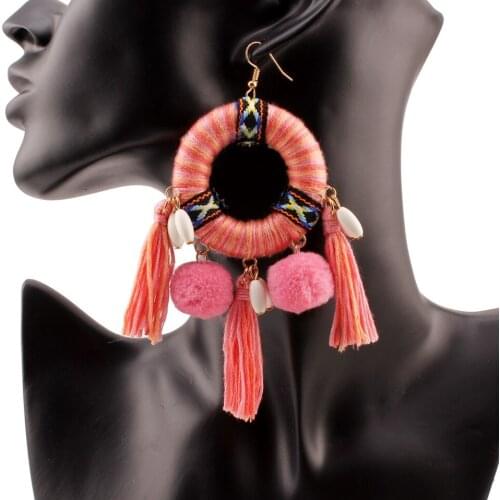 Florate Long Tassel Pom Pom Silk Thread Earrings Design for Women Handmade Bohemian Bead Ball Pendant Drop Dangle Ethnic Earring