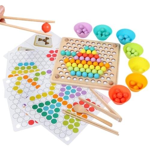 Kids Wood Montessori Toys Multi-function Bead Puzzle Clip Beads Game Hands Brain Training Educational Toys Puzzle Board Gifts