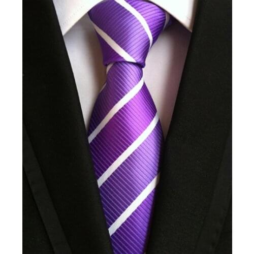 8cm Designer Woven Tie Purple with White Stylish Striped Necktie Wholesale