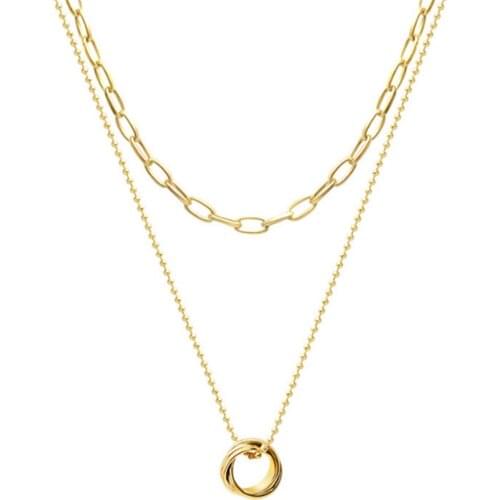 316L Stainless Steel Double Layered Long Ring Pendant Necklace Украшение На Шею Цепь Para Kolye