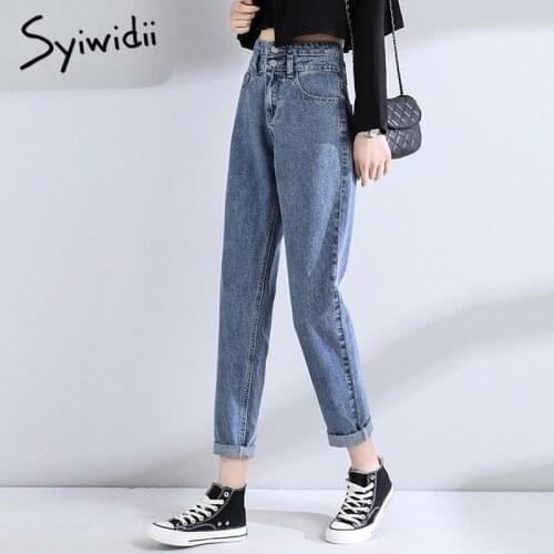 High Waist Jeans Woman Plus Size Street Style Elastic Waist Denim Pants Cotton Loose Coated Vintage Washed Boyfriend Jeans 2021