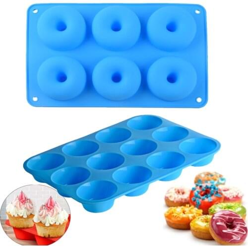 2 Pack Silicone Mold Donut Muffin Mold Non-Stick Safe Baking Tray Maker Pan Heat Resistance For Cake Candy Jelly