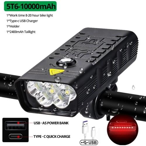 ZK40 10000mAh Light USB Rechargeable 5000 Lumens Bike Headlight 6T6 LED Super Bright Flashlight Front Lights and Back Rear light