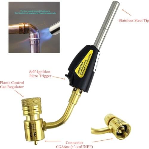 Mapp Gas Brazing Torch Piezo Ignition Trigger CGA600 Burner Heating Gun Propane Gas Plumbing Welding Blowtorch