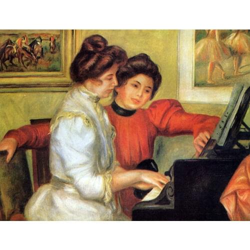 Yvonne and Christine Lerolle at the Piano by Pierre Auguste Renoir Classic Portrait Oil Painting Reproductions Handpainted