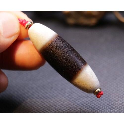 Collectible Treasure Talisman LKbrother Sauces Magic Power Tibetan old Agate Line Type Healer Medicine dZi Bead Pendant 49MM 4A