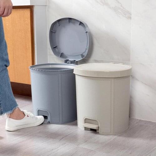 Imitation Leather Trash Can Foot Pedal Type Trash Bin Plastic Dustbin Wastebasket Kitchen Living Room Garbage Storage Bin Can