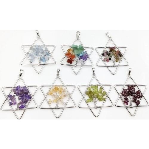 Tree of Life David star Pendant Wire Wrapped Jewelry Amethysts Aventurine citrines garnet beads charm for necklace