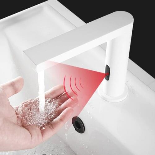 MTTUZK Deck Mounted Brass Black Round Automatic Sensor Faucet Bathroom Basin Touchless infrared Faucet Hot Cold Sensor Taps