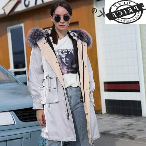 Fur Natural Rabbit Liner Parka Winter Real Fur Coat Women Clothes 2021 Korean Thick Warm Long Jacket Raccoon Fur Hood 00a