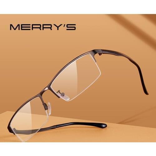 MERRYS DESIGN Titanium Alloy Men Glasses Frame TR90 Legs Myopia Prescription Eyeglasses Half Optical Frame Business Style S2201