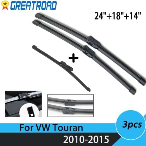 Wiper Front Rear Wiper Blades Set For VW Touran 2010-2015 2014 2013 Windshield Windscreen 24"+18"+14"