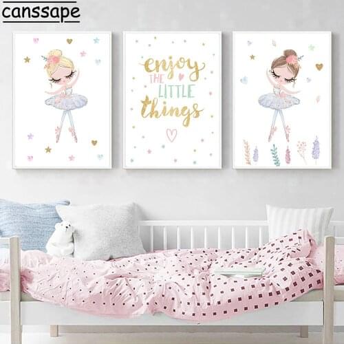 Ballet Poster Nursery Wall Art Print Dancing Girls Canvas Painting Cartoon Art Posters Wall Pictures For Baby Girl Room Decor