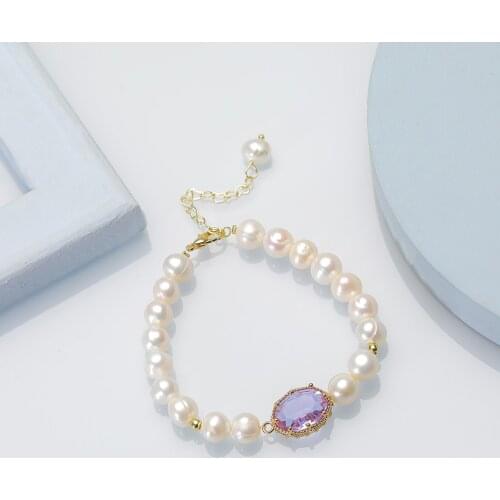 Naturnal Freshwater Baroque Pearl Bracelet Jewelry for Women Fashion White Color 7-8mm Party /Birthday Charm Gift