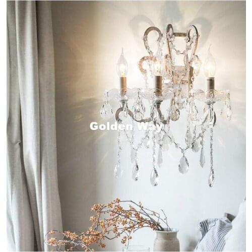 Nordic Deco Silver/Golden Brush AC Crystal American Style E14 Wall Light Lamp Bedroom Home Wall Sconce Lighting 100% Guaranteed