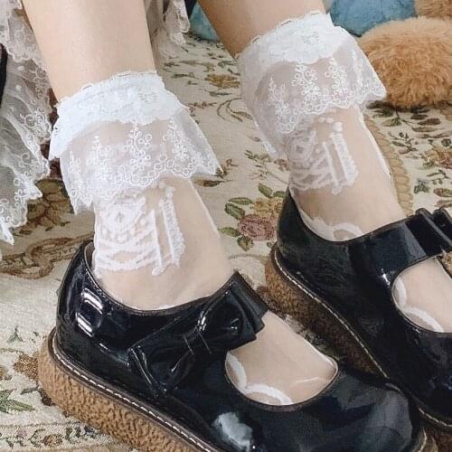 White Sexy Retro Lace Floral Mesh Women Girl Socks Elastic Lolita Socks Bowknot Summer Fashion Lady Transparent Short Socks Gift