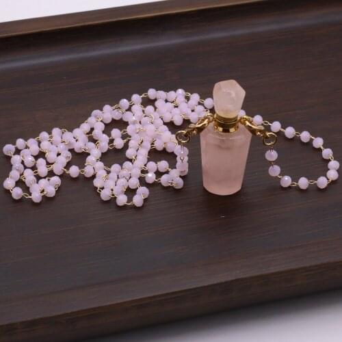 Very Delicate Necklace Natural Stone Rose Quartz Perfume Bottle Pendant Necklace 15x34 mm for Romantic Love Gifts for Ladies