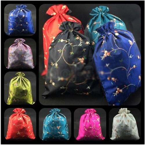 Wholesale 10 pcs New Chinese Handmade Embroidered Flower Silk Clothes Pouch Shoes Bag Jewelry bag