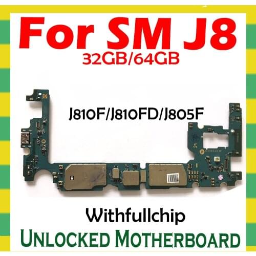 Original Motherboard For Samsung Galaxy J8 J810Y J810DS 32GB 64GB unlocked with full Chips Logic Board unlock main mainboard