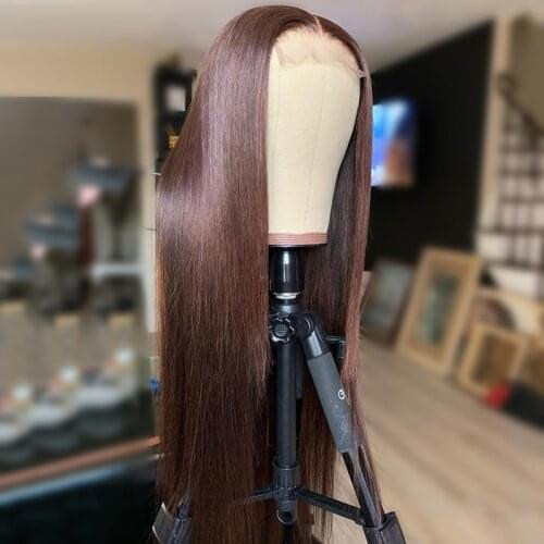 Dark Brown Wig Remy Brazilain Wigs 13*4 Lace Front Human Hair Wig For Women With Baby Hair Bleached Knots Silky Straight Wigs