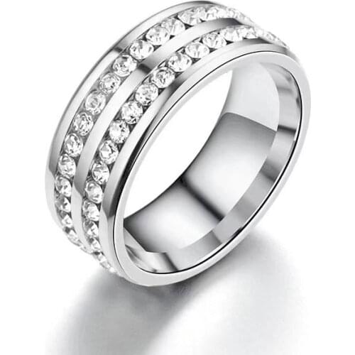 Stainless Steel Zircon Couple Ring Men and Women PromiseValentines Day Gift Wedding Engagement Bands