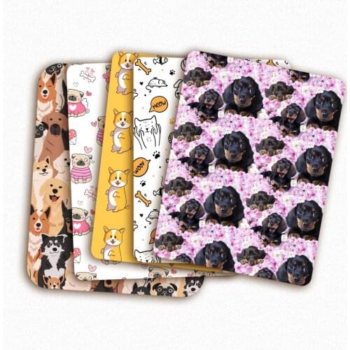 Polyester Cotton Fabric Cartoon Cute Dog Printed Cloth Sheet Home Textile DIY Dress Supplies Handmade Mask Material 45*145cm 1pc