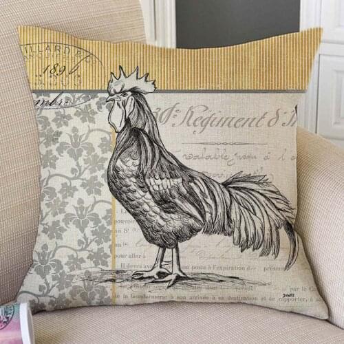 Vintage Farm Animal Poster Card Style Rooster Pig Sheep Cow Home Decorative Art Sofa Pillowcase Cotton Linen Car Pillow Cover