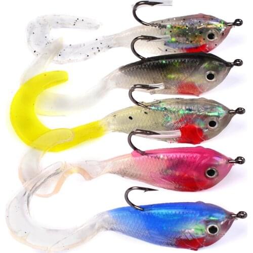 HiUmi 5color 5.1cm 5g High Quality Soft Minnow Lure With Hooks Fishing Silicone Bait For Crap Fishing Tackle Wobblers Crankbait