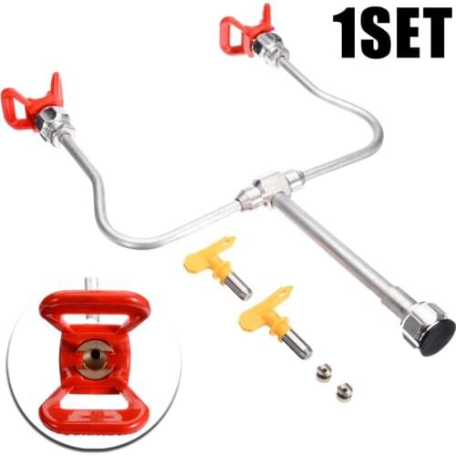 1pc Professional Spray Gun Lenghthened Extension Pole Spray Gun Metal Airless Paint Spray with Double Nozzle Heads