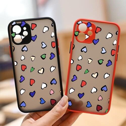 Colorful Love Heart Shockproof Phone Case For iPhone 12 11 Pro MaxX XS XR SE2020 7 8 6Plus Fashion Clear Hard Matte Cover Fundas