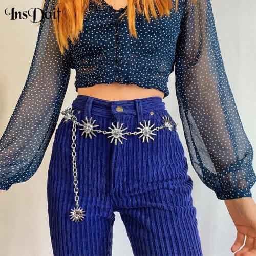 InDoit Gothic Vintage Sun Waist Chain Belt Women Streetwear Punk Metal Chain Belt Harajuku Gothic Accessories Silver Color Belt