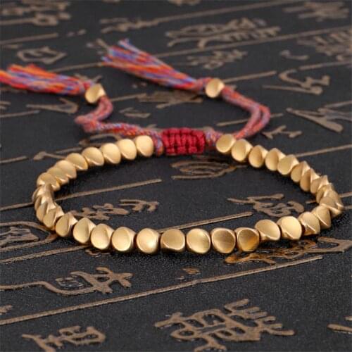 Handmade Tibetan Buddhist Copper Beads Lucky Rope Tassel Bracelet & Bangle Womens Mens Thread Feng Shui Prayer Yoga Bracelets