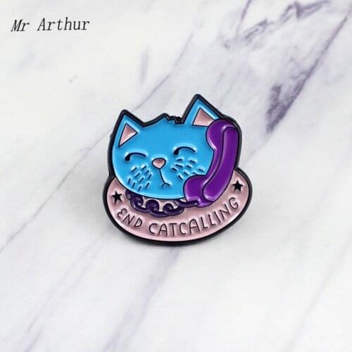 Blue Cat Enamel Pin END CAT CALLING Brooch Backpack Clothes Lapel Pin Cute Animal Jewelry Gift for Friends