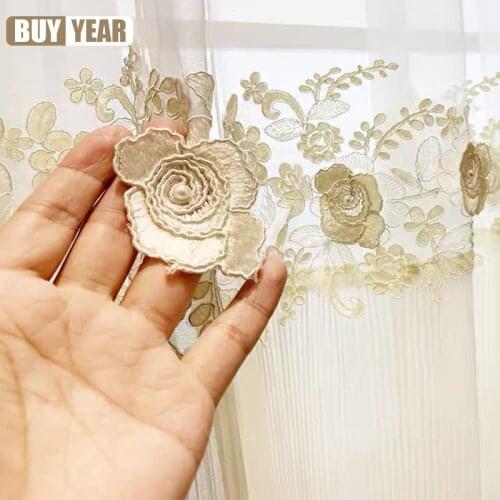 Modern Luxury Embossed Embroidery Beaded Lace Blackout Curtains For Living Room Bedroom Villa Blue High-end Curtains Custom